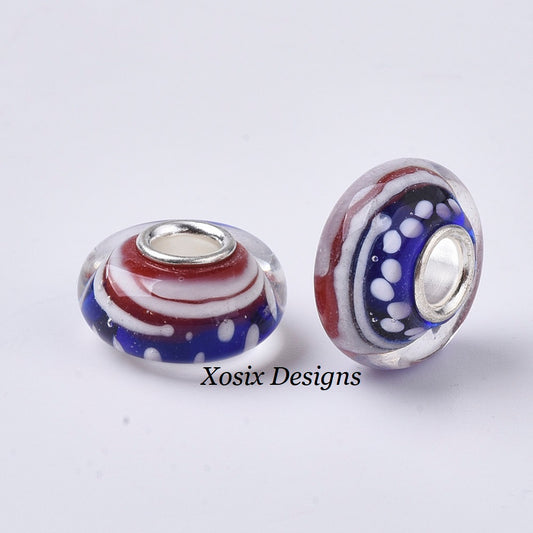 4th of July Charm /Patriotic Bead /Glass Murano Charm /Fit Bracelet Bangle Ne image 0