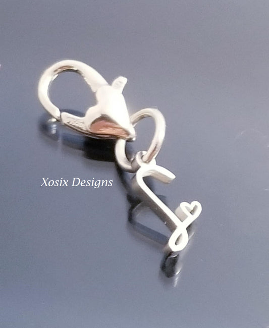 Initial S Charm Dangle /Letter S Charm /Heart Lobster Clasp /Dangle image 0