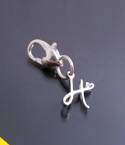 Initial H Charm Dangle /Letter H Charm /Heart Lobster Clasp /Dangle image 0