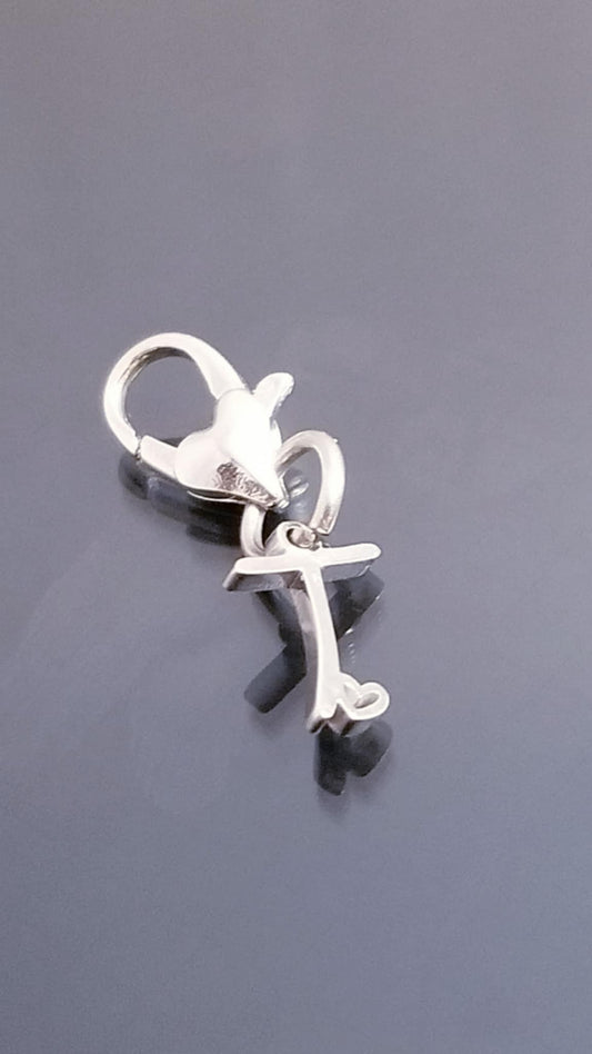 Initial T Charm Dangle /Letter T Charm /Heart Lobster Clasp /Dangle image 0