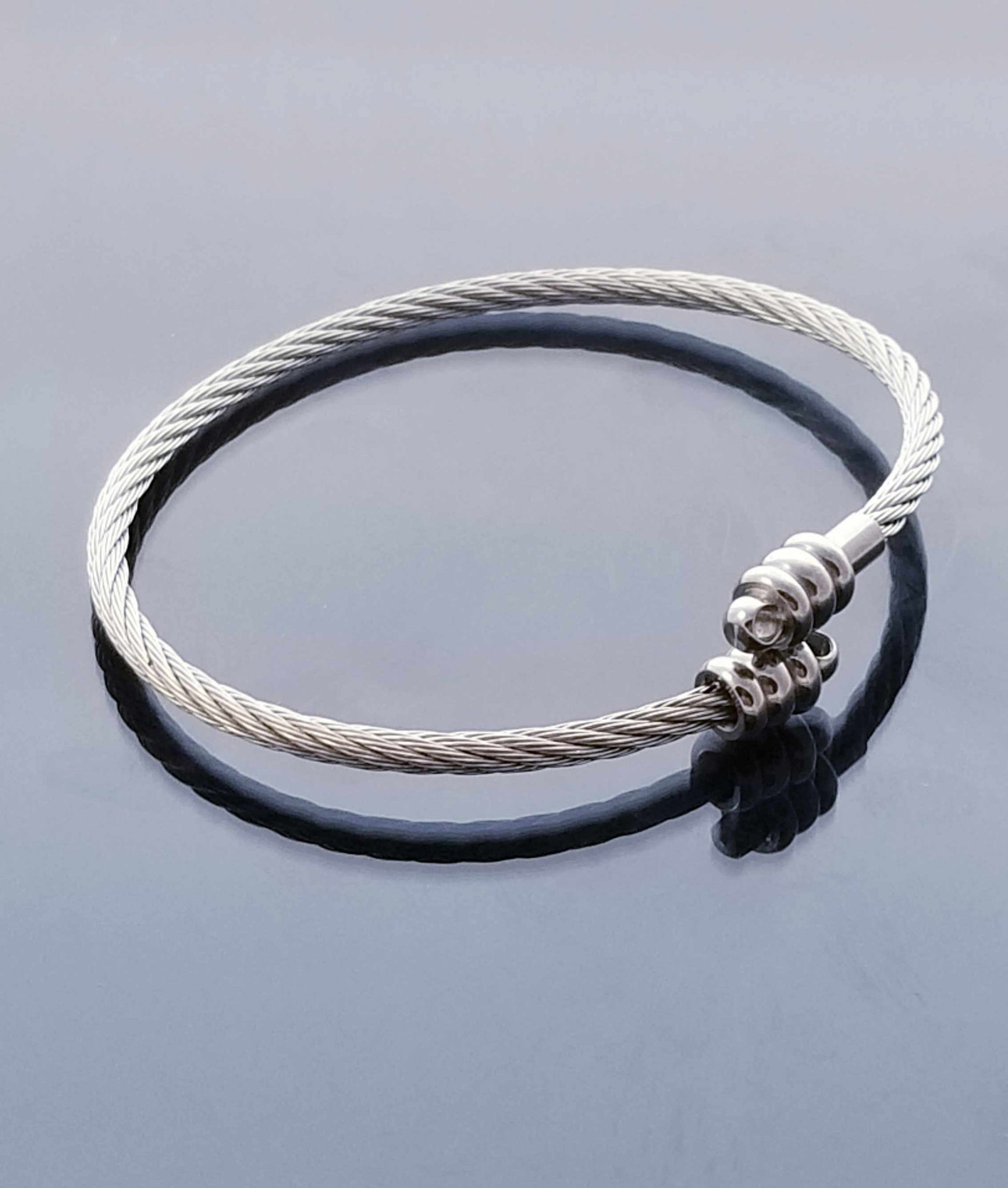 Silver Twisted Cable Bangle /Flexible Bangle Bracelet /Removeable Ball End image 1