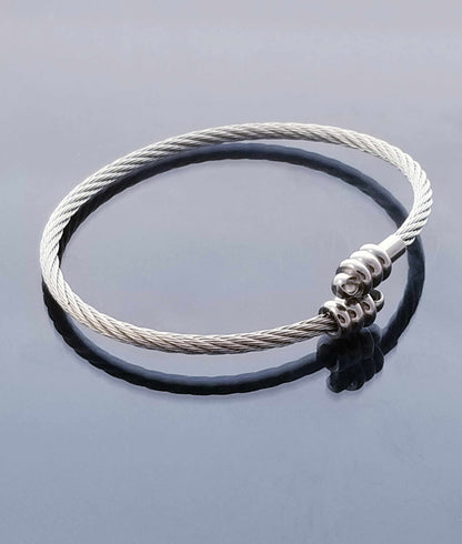 Silver Twisted Cable Bangle /Flexible Bangle Bracelet /Removeable Ball End image 1