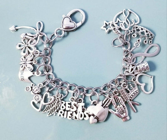 6 Inch Chunky Charm Bracelet - Stainless Steel Princess Fairytale Bracelet with Heart Clasp