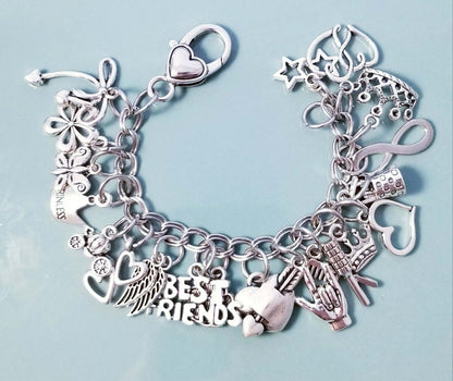 6 Inch Chunky Charm Bracelet - Stainless Steel Princess Fairytale Bracelet with Heart Clasp