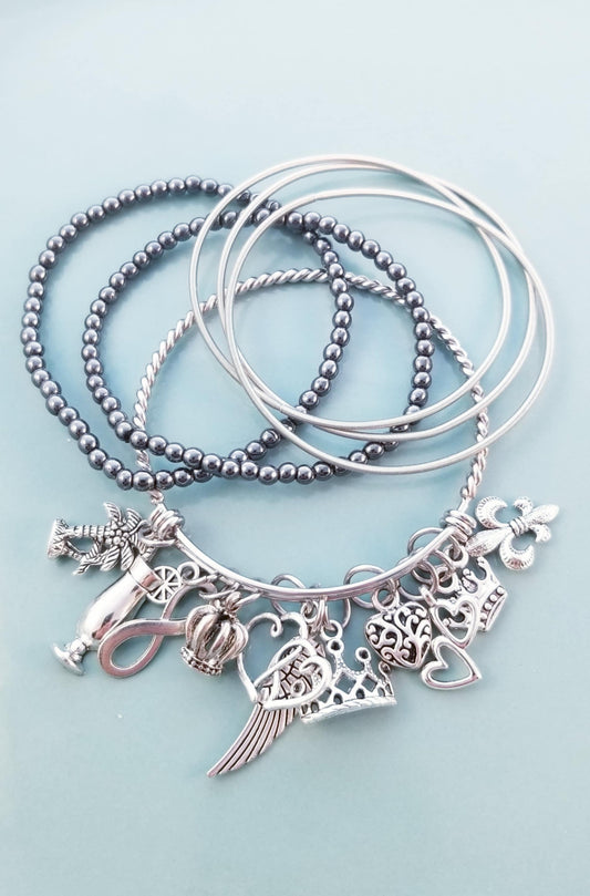 Chunky Charm Bracelet /Wire Bangle /Twisted Rope Bangle /Expandable /OSFM