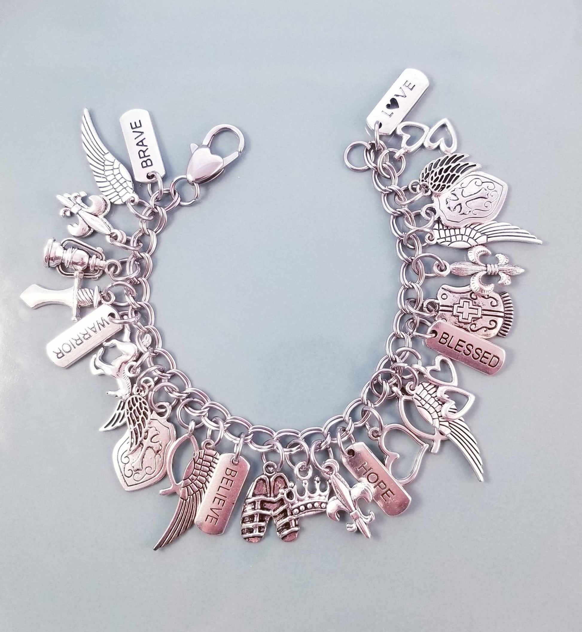 Size 7.5-8 / Armor of God Charm Bracelet /Heart Lobster Clasp /Love image 0