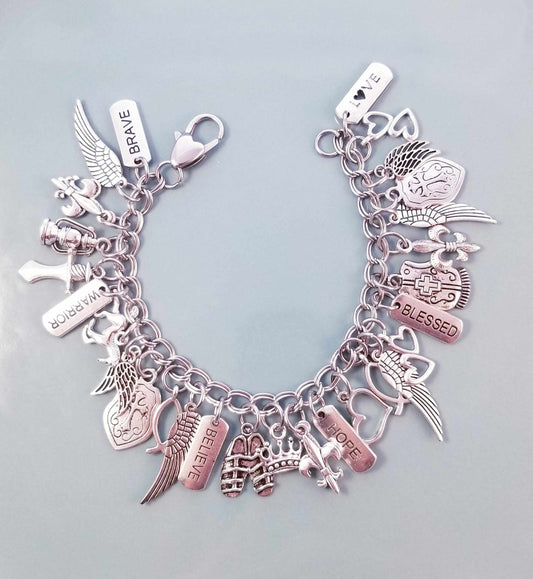 Size 7.5-8 / Armor of God Charm Bracelet /Heart Lobster Clasp /Love image 0