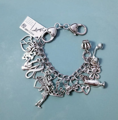 Chunky Charm Bracelet 6 Inch - Disney Inspired Double Heart Lobster Clasp with Best Friends & I Love You Charms