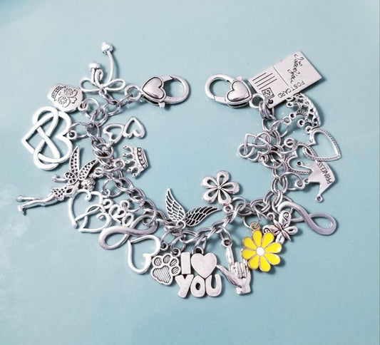 8 1/4 inch Chunky Charm Bracelet | Silver Bracelet Loaded with Whimsical Charms