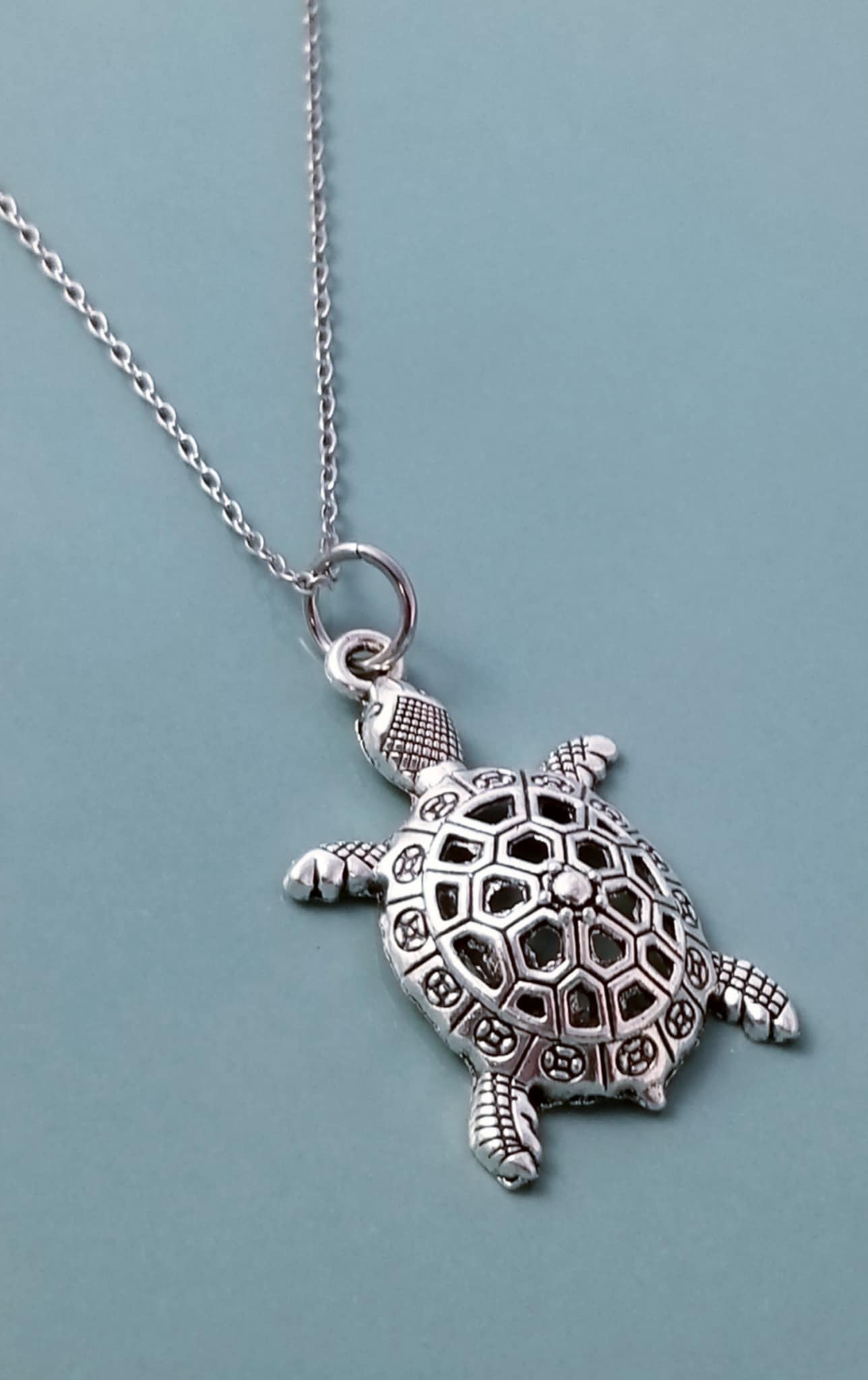 Sea Turtle Charm Necklace /Stainless Steel 27 Inch Chain