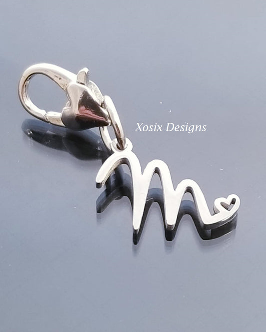 Initial M Charm Dangle /Letter M Charm /Heart Lobster Clasp /Dangle image 0