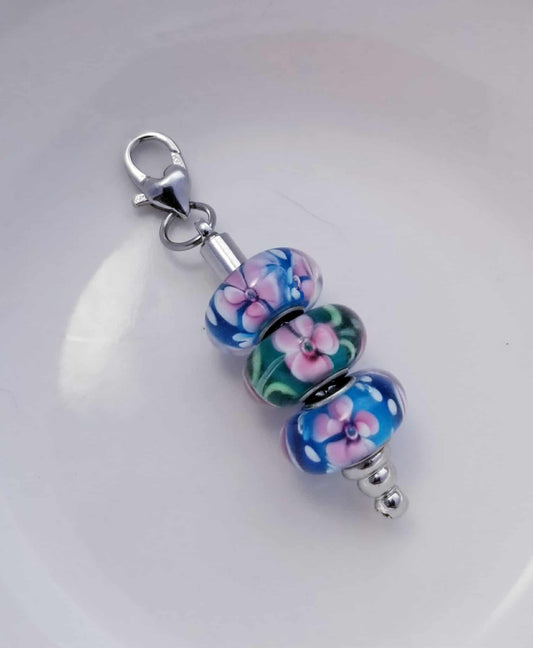 Blue Botanical Purse Charm - Delicate Floral Clip-On Accessory