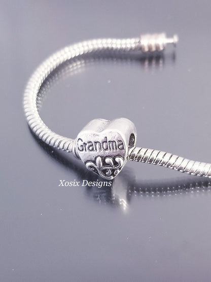 Grandma Heart Bead /Fleur de Lis Bead /European Bead /Fit Bracelet Bangl image 1