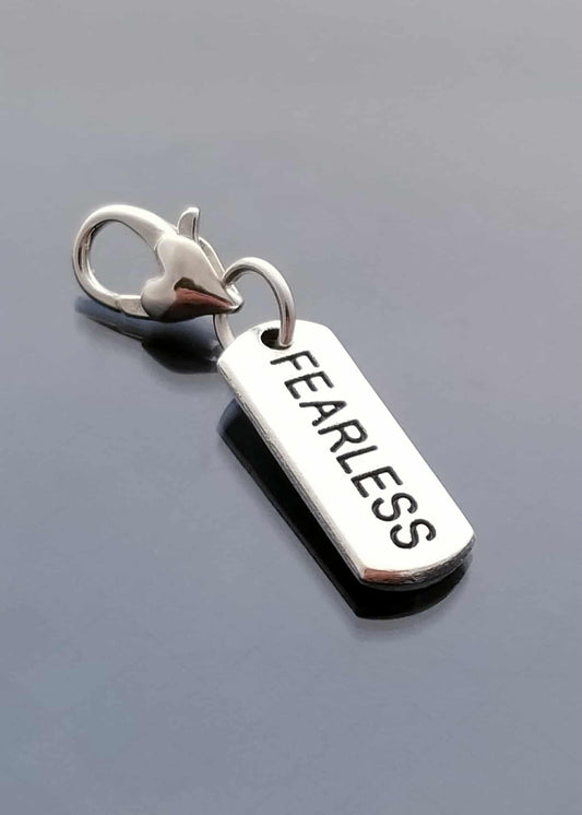 Fearless Charm - Inspirational Word Charm for Bracelet Necklace - Heart Lobster Clasp - Motivational Jewelry
