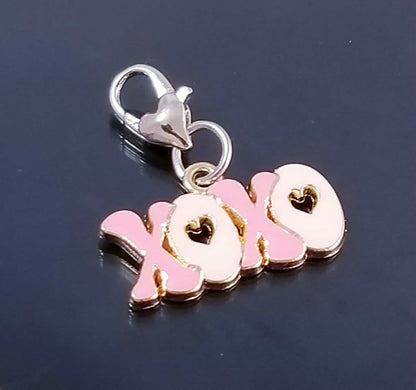 Pink XOXO Charm with Hearts - Heart Lobster Clasp Multi-Use Clip