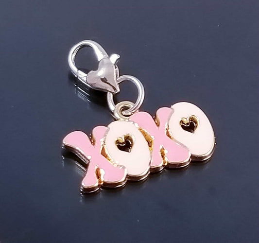 Pink XOXO Charm with Hearts - Heart Lobster Clasp Multi-Use Clip