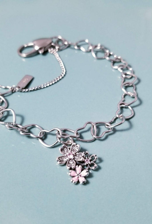 Pink Cherry Blossom Charm - Flower Charm with CZ