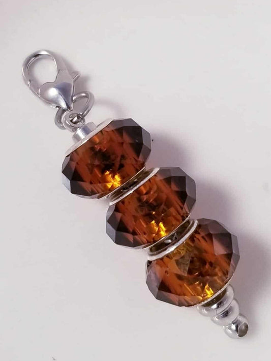 Purse Charm ♥ Brown Charm / Faceted Glass / Heart Lobster Clasp /Clip On