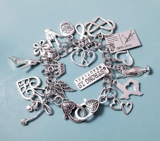 Chunky Charm Bracelet -Silver Charm Bracelet | 7" Loaded with Whimsical Charms