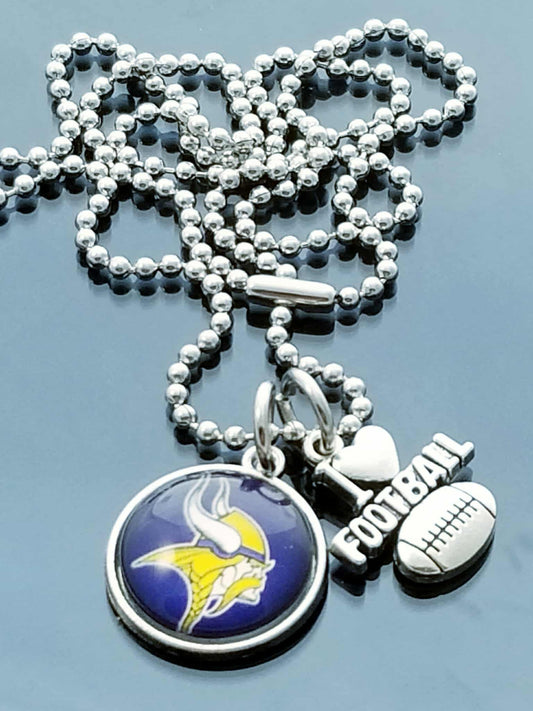 Minnesota Vikings Football Skol Silver Charm Necklace Ball Chain 23.6 In