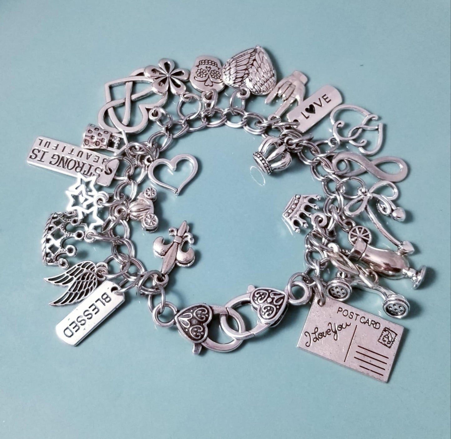 8.5 inch Chunky Charm Bracelet | Silver Bracelet Loaded with Whimsical Charms
