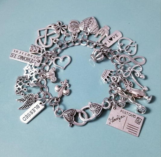 8.5 inch Chunky Charm Bracelet | Silver Bracelet Loaded with Whimsical Charms