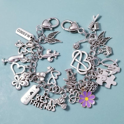 9 Inch Chunky Charm Bracelet | Loaded with Whimsical Charms Silver Chunky Bracelet