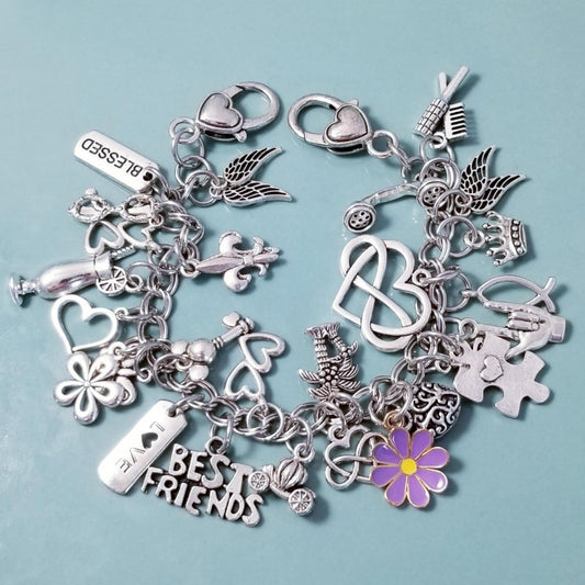 9 Inch Chunky Charm Bracelet | Loaded with Whimsical Charms Silver Chunky Bracelet