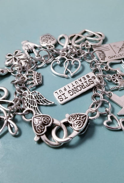 Chunky Charm Bracelet -Silver Charm Bracelet | 7" Loaded with Whimsical Charms