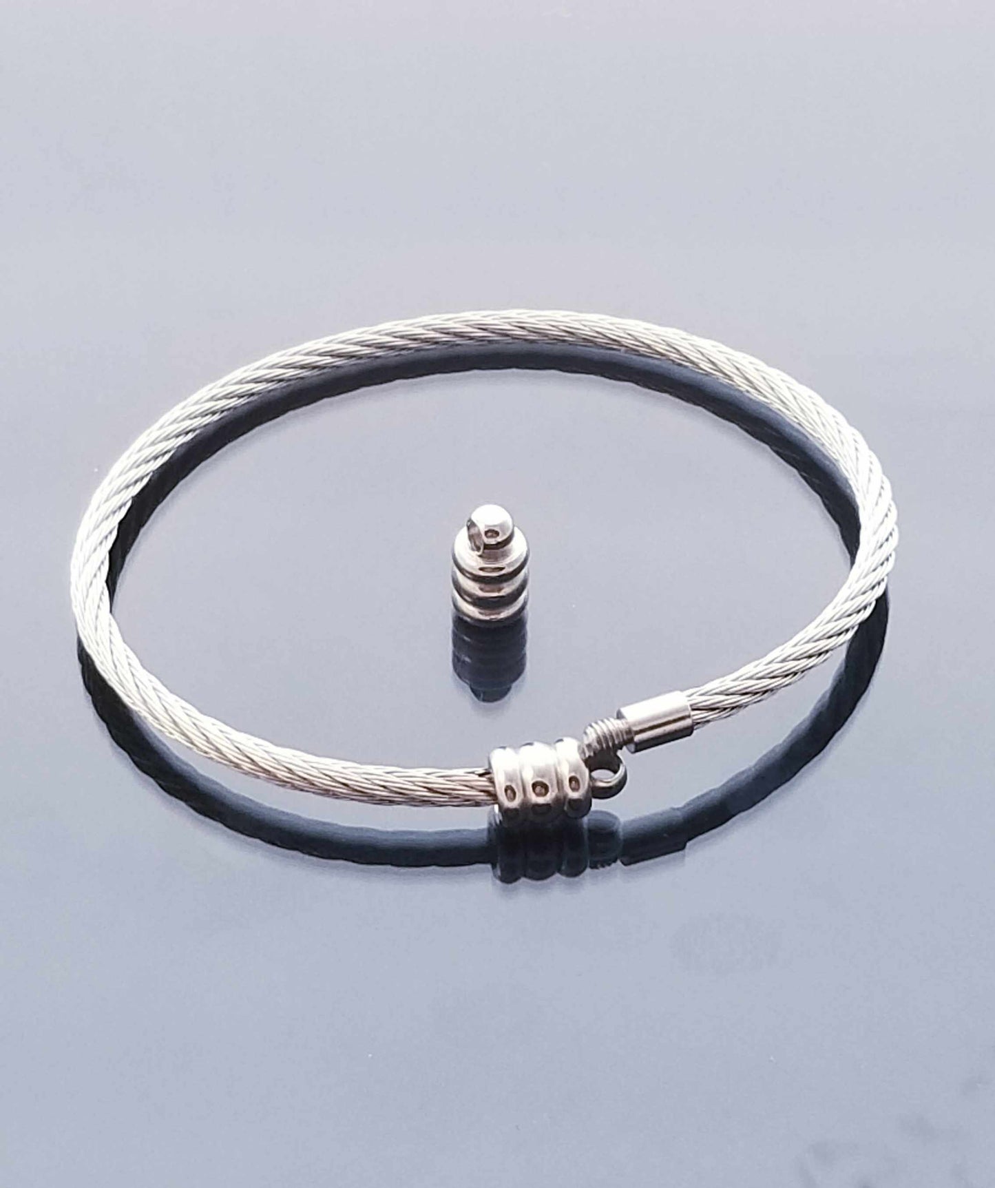 Silver Twisted Cable Bangle /Flexible Bangle Bracelet /Removeable Ball End image 0