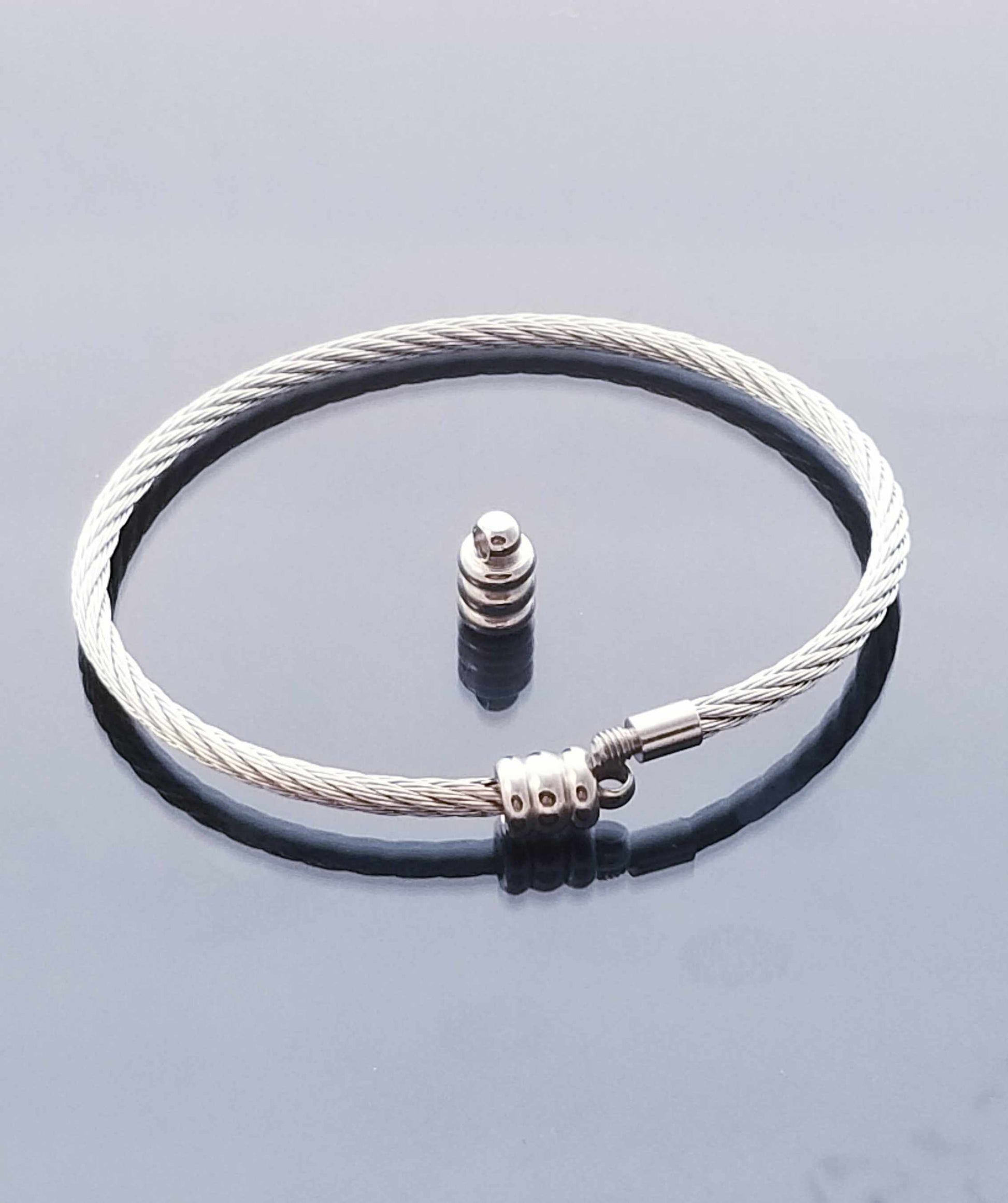Silver Twisted Cable Bangle /Flexible Bangle Bracelet /Removeable Ball End image 0
