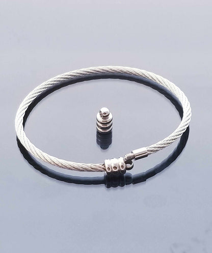 Silver Twisted Cable Bangle /Flexible Bangle Bracelet /Removeable Ball End image 0