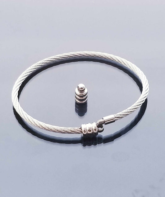 Silver Twisted Cable Bangle /Flexible Bangle Bracelet /Removeable Ball End image 0