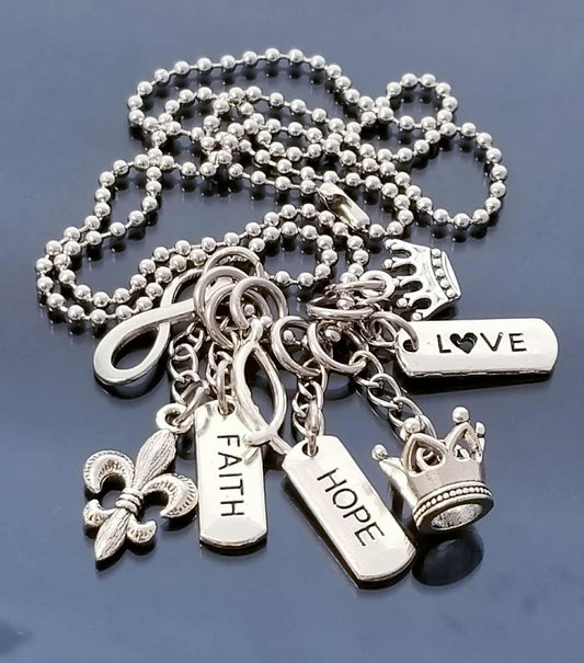 Chunky Charm Necklace - 23.6 Ball Chain - Faith Hope & Love Charms
