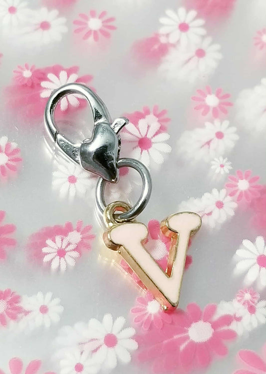Letter V Charm - Heart Lobster Clip On