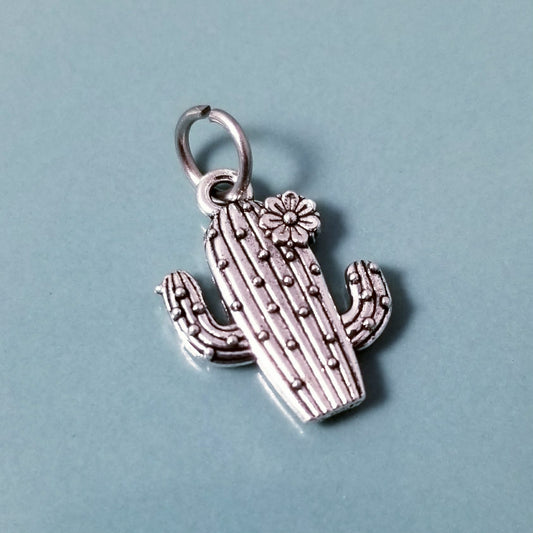 Cactus with Flower Charm – Silver Southwestern Jewelry