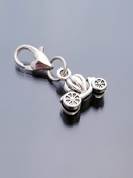 Pumpkin Coach /Princess Charm Dangle /Open Heart Charm /Heart Lobster Clasp image 0