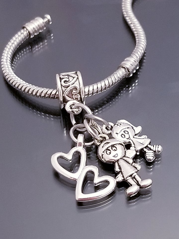 Boy Charm /Girl Charm /Double Link Heart Charm/European Charms/ Dangle image 0