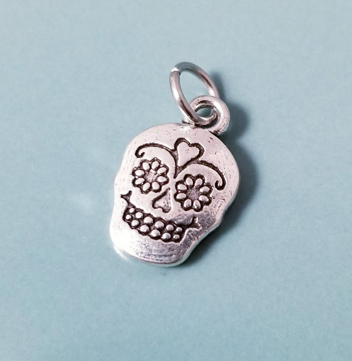 Sugar Skull Charm – Silver Day of the Dead Jewelry