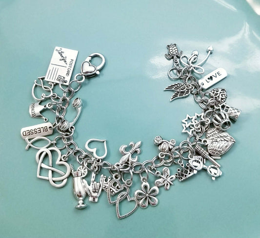 Princess Fairytale Charm Bracelet - Stainless Steel Double Link Chain Size 8.5