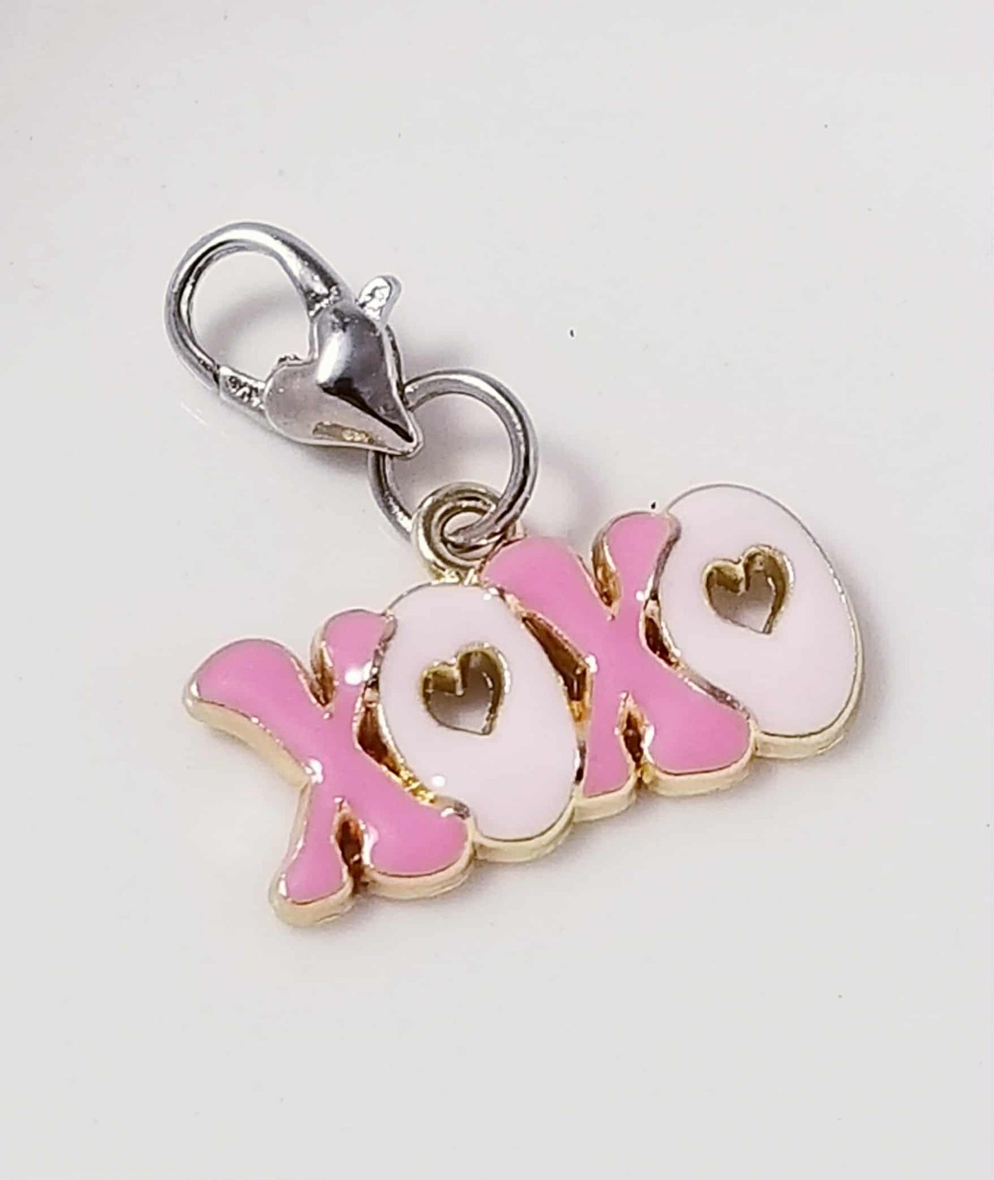 Pink XOXO Charm with Hearts - Heart Lobster Clasp Multi-Use Clip