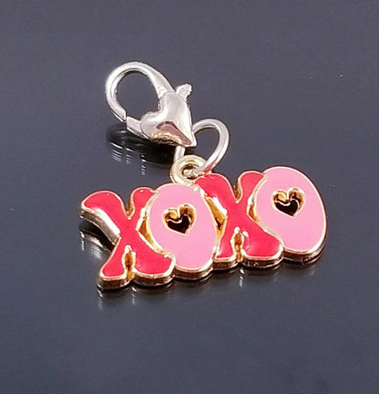 Red XOXO Charm with Hearts - Heart Lobster Clasp Multi-Use Clip