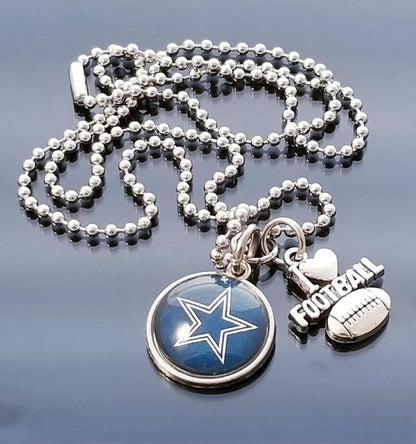 Dallas Cowboy NFL Football Silver Charm Necklace Ball Chain 23.6 In