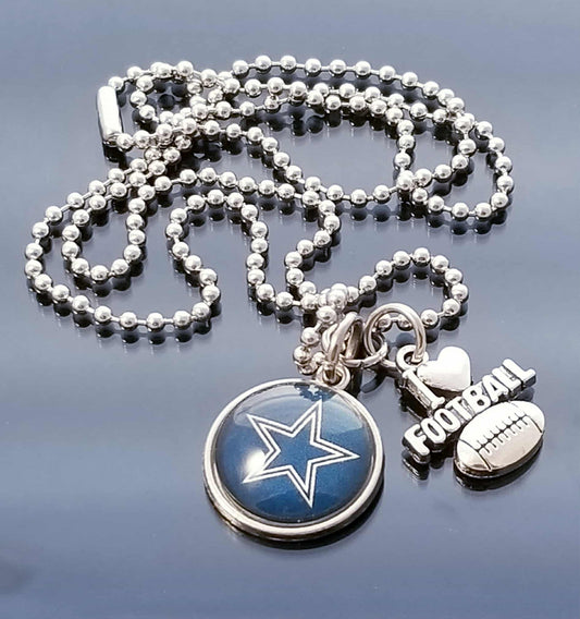 Dallas Cowboy NFL Football Silver Charm Necklace Ball Chain 23.6 In