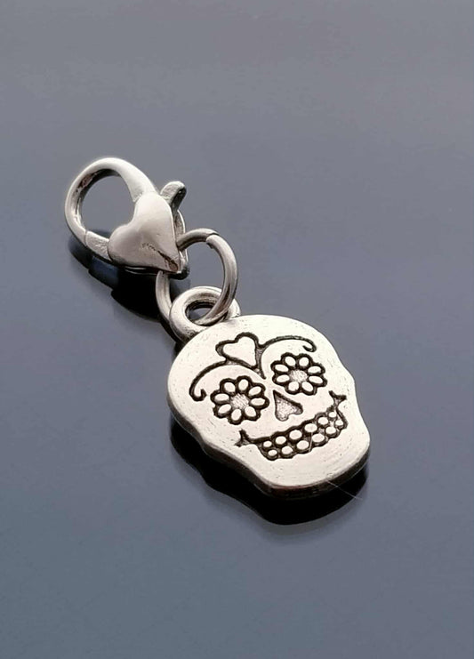 Sugar Skull Charm - Day of the Dead Charm for Bracelet Necklace - Heart Lobster Clasp - Dia de los Muertos Jewelry