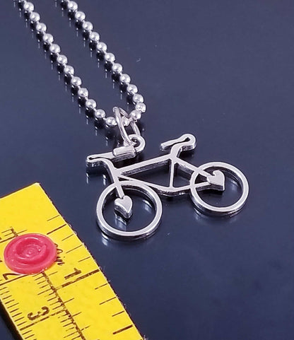 Bicycle Charm Necklace with Hearts on Wheels - 23.6" Ball Chain