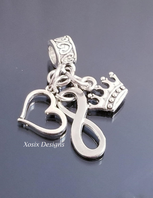 Crown Charms/ Heart Charm/ Infinity /Princess /European Charms/ Dangle Charms image 0