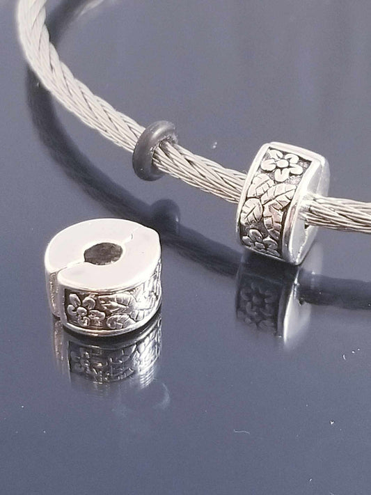 2 Flower Vine Charms / Safety Lock Clip / 2 Rubber Stopper Beads / 2Pcs European image 0