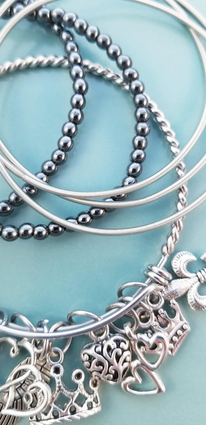 Chunky Charm Bracelet /Wire Bangle /Twisted Rope Bangle /Expandable /OSFM