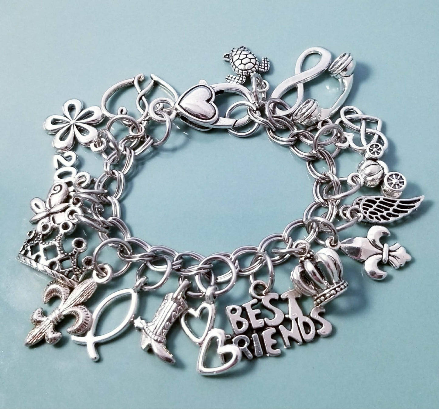 Size 6 Chunky Charm Bracelet -Hearts -Flowers-Best Friends -Flower -Turtle